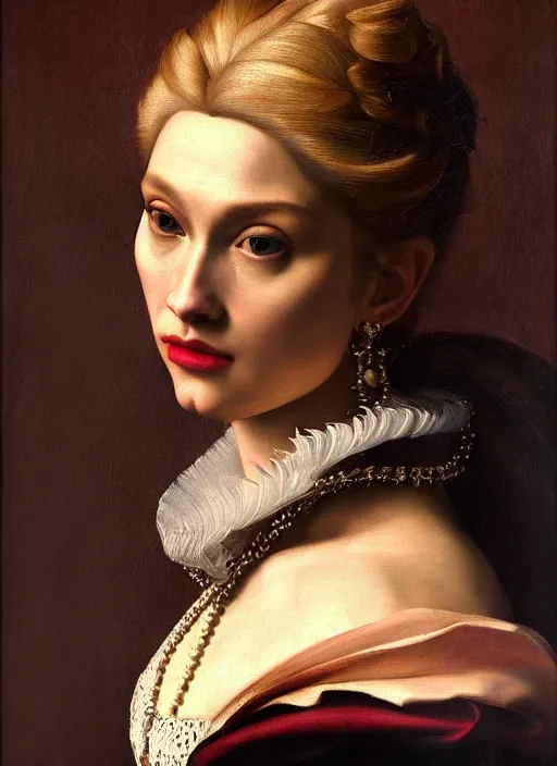 Image similar to a masterwork portrait of elsa in the style of a renaissance painting, insane detail, chiaroscuro oil painting, jan matejko, caravaggio, jan van eyck, trending on artstation, artgerm