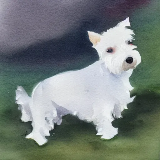 Prompt: west hightland white terrier, sweet, affectionate, tender, cute, watercolor painting