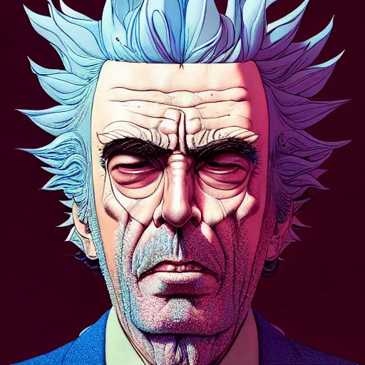 Prompt: 3 0 0 0 rick sanchez portrait soft light by james jean and katsuhiro otomo and erik jones and mc escher, inspired by akira anime, smooth face feature, intricate high details, sharp, ultradetailed, 3 d octane render