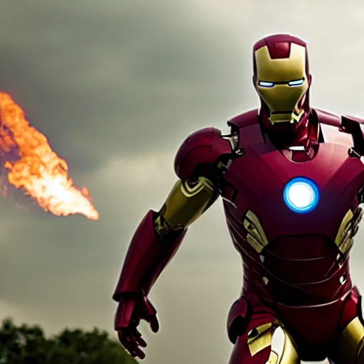 Image similar to iron man with a shotgun, 4k realistic photo