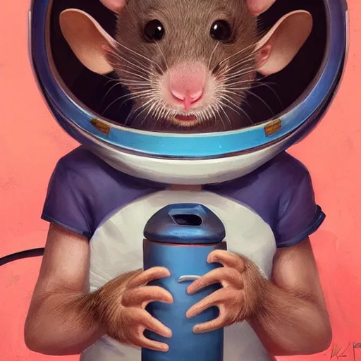 Image similar to a masterpiece portrait of a cute adorable brown rat wearing a blue spacesuit, surreal background, digital art by krenz cushart, trending on artstation, cgsociety