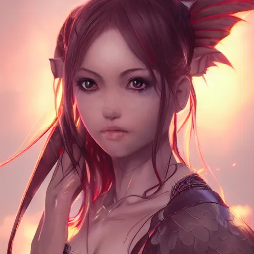 Image similar to a beautifull female warrior, character art portrait, fantasy style clothing, anime key visual, official media, illustrated by wlop, extremely detailed, 8 k, trending on artstation, cinematic lighting, beautiful