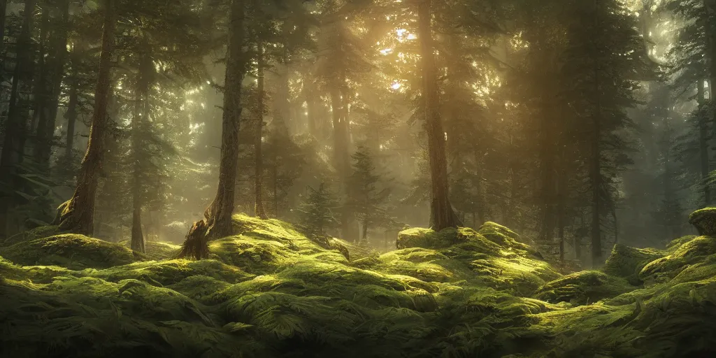 Image similar to a forest, highly detailed oil painting, hyperrealistic, cinematic lighting, Studio Ghibli, Jessica Rossier, digital art, octane render, epic composition, trending on artstation, masterpiece