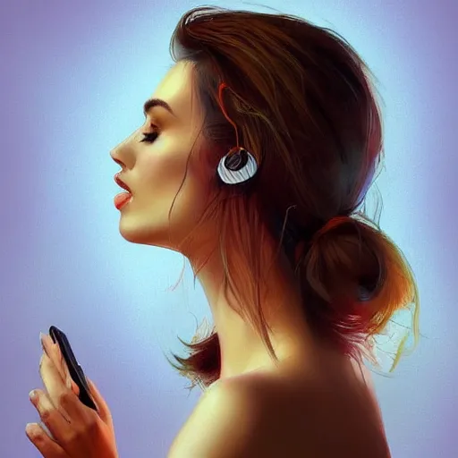 Image similar to a beautiful woman listening to music by Anna Nikonova, digital art, trending on artstation