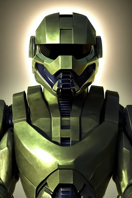 Image similar to robot ninja mask helmet halo master chief radiating a glowing aura global illumination ray tracing hdr fanart arstation by ian pesty and katarzyna da „ bek - chmiel