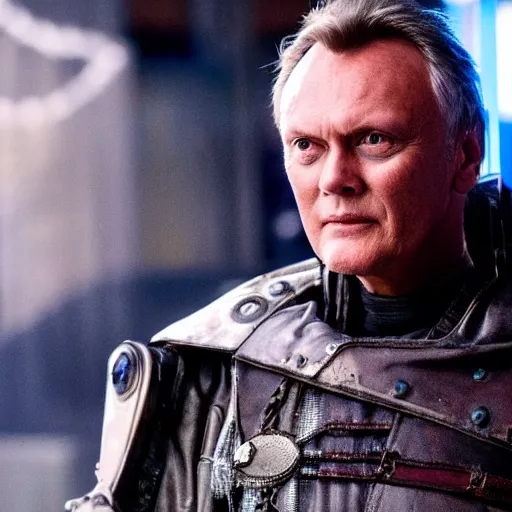 Image similar to Anthony Head as Cyberpunk Uther