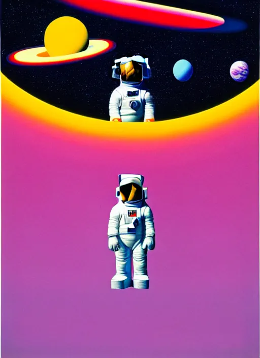 Prompt: astronaut by shusei nagaoka, kaws, david rudnick, airbrush on canvas, pastell colours, cell shaded, 8 k