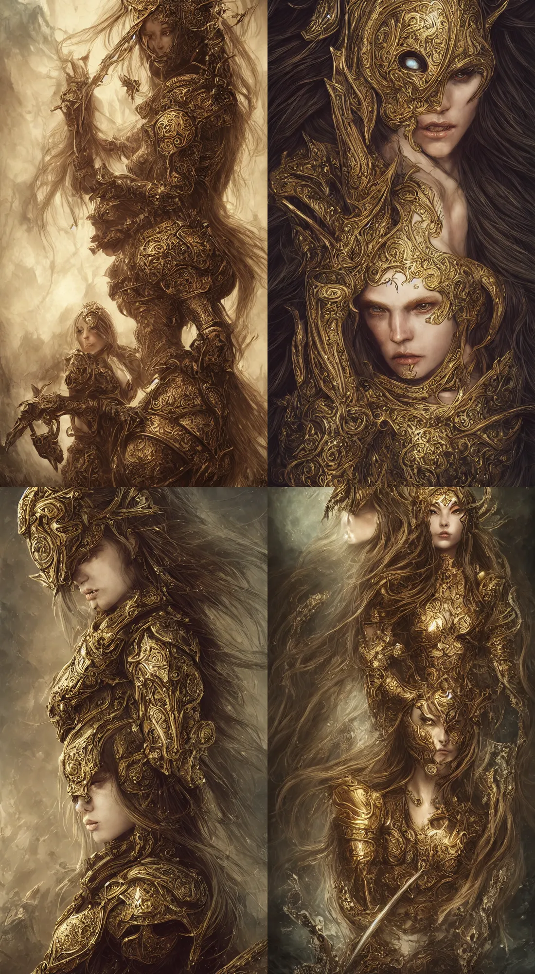 Prompt: portrait of a Girl Knight,elden ring themed, insanely detailed and intricate, golden ratio, hypermaximalist, elegant, ornate, luxury, elite, ominous, haunting, matte painting, cinematic, cgsociety, James jean, Brian froud, ross tran, Laputa