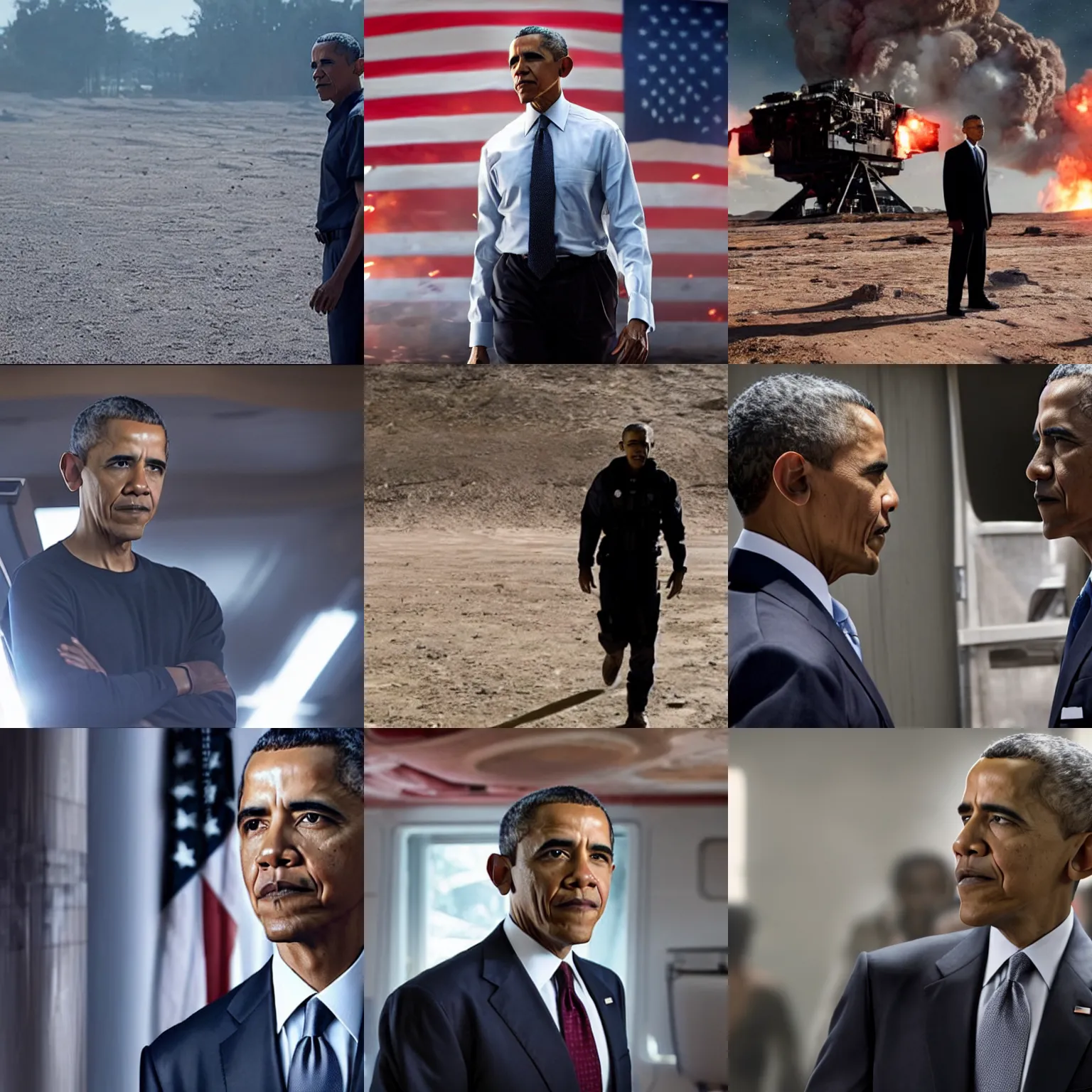 Prompt: Movie still of Barack Obama in The Expanse