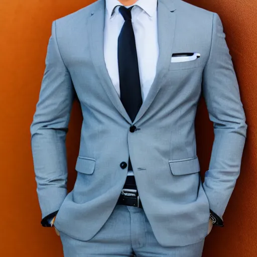 Image similar to highly detailed photo of a handsome, muscular man in a suit