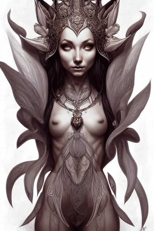 Image similar to digital art, centered full body elven with fox headdress ,intricate, veins, by James Jean and by artgerm , by ross tran, ultradetailed, charachter design, concept art, trending on artstation,