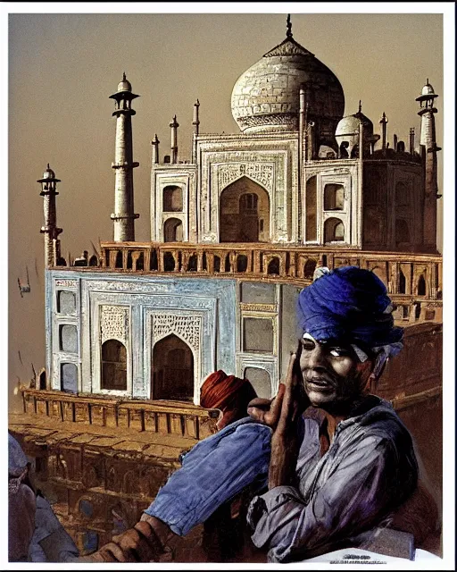 Prompt: tuesday weld visits the taj mahal by mort kunstler