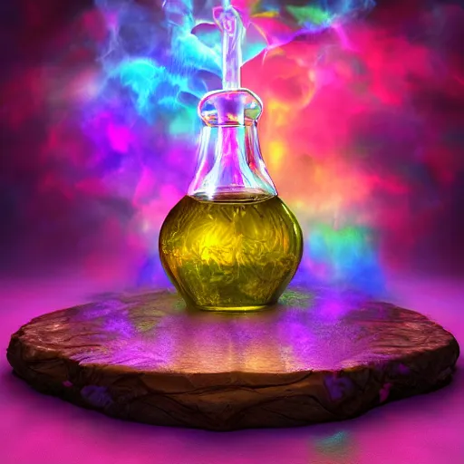 Prompt: a potion filled with a magical,colorful liquid,studio lighting,4k,realistic