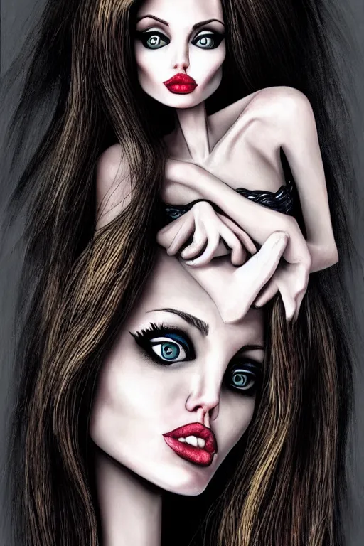 Prompt: beautiful angelina jolie portrait like a monster high doll