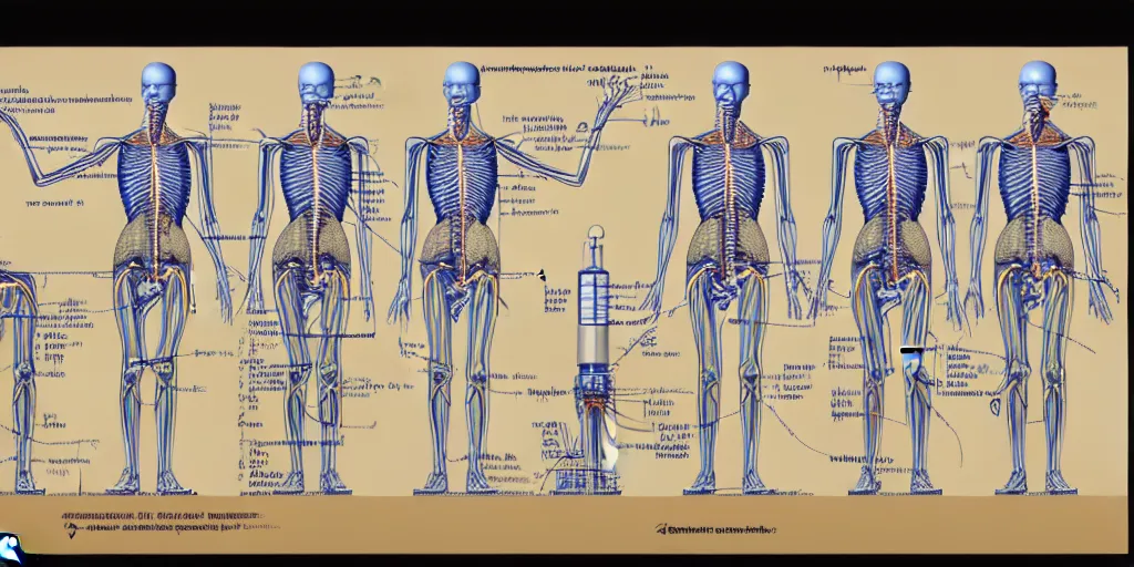 Prompt: technical diagram blueprint of anthropomorphic anatomical sip technician, performance enhanced salesman anatomy, snake oil sip tech technical blueprint plan