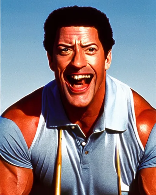 Image similar to Film still close-up shot of dwayne johnson as happy gilmore from the movie happy gilmore. Photographic, photography