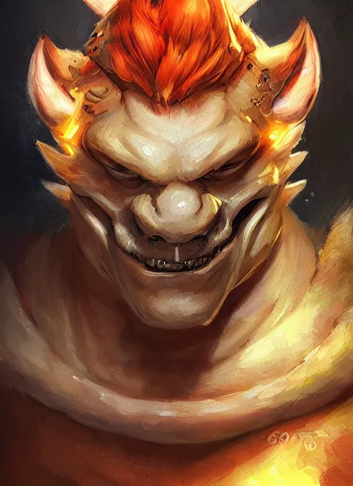 Prompt: portrait of bowser. intricate painting by ross tran, magali villeneuve, and jeremy mann.