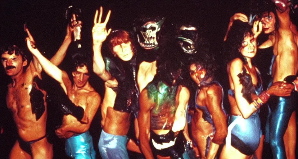 Prompt: color film still, alien xenomorphs at the disco ; studio 5 4 ( 1 9 9 8 )