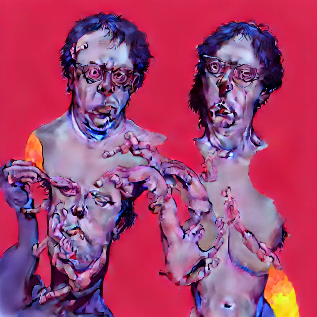 Image similar to weird and disturbing portrait of todd solondz, full body, thong, wide open eyes. vivid colors, neon, art by ( ( ( kuvshinov ilya ) ) ) and wayne barlowe and francis bacon and artgerm and wlop and william - adolphe bouguereau