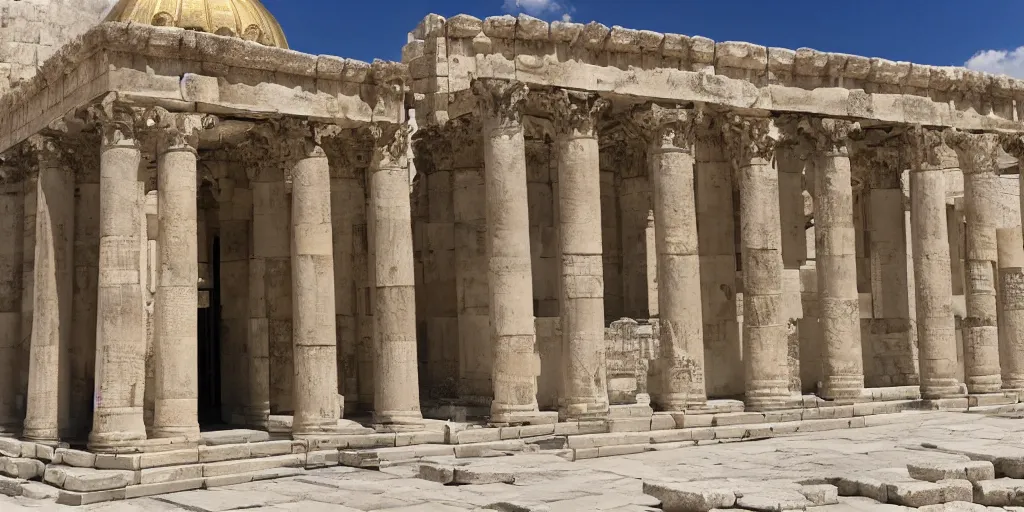 Prompt: herods temple. 2 nd jewish temple. jerusalem temple mount spiritual. cinematic. epic framing, ultra wide angle, beautiful, 8 k