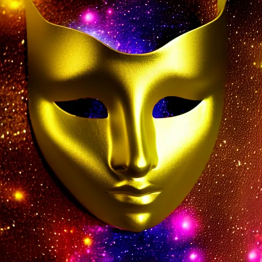 Image similar to cosmic party mask, silky texture, golden, elegant, aesthetic, 4 k, hd, digital art, realistic