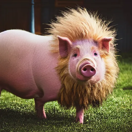 Image similar to pig with lion fur