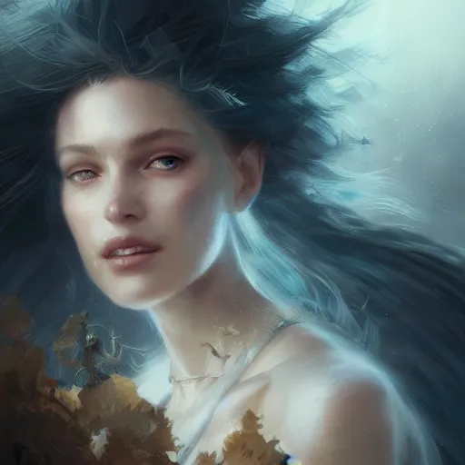 Image similar to a beautiful portrait of a wind goddess by Greg Rutkowski and Raymond Swanland, Trending on Artstation, ultra realistic digital art