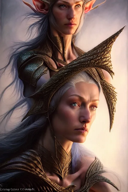Prompt: hyperrealistic mixed media painting of a female elven ranger, tall confident stature, d&d, full body, stunning 3d render inspired art by P. Craig Russell and Barry Windsor-Smith + perfect facial symmetry + dim volumetric lighting, 8k octane beautifully detailed render, post-processing, extremely hyperdetailed, intricate, epic composition, grim yet sparkling atmosphere, cinematic lighting + masterpiece, trending on artstation, very very detailed, masterpiece, stunning