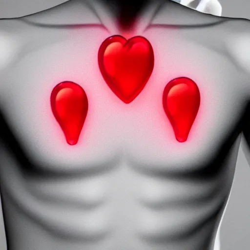 Prompt: a transparent man with a glowing red heart inside his chest.