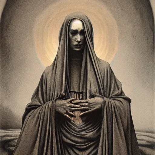 Prompt: our lady of sorrows by zdzisław beksinski, by zdzisław beksinski, by zdzisław beksinski, by zdzisław beksinski, by zdzisław beksinski