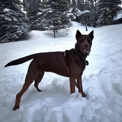 Prompt: a dog on the top of a snow mountain