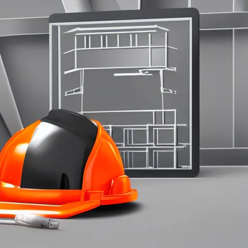 Image similar to construction matirial around a hard hat and cash register, 3 d, 2 d, 2. 5 mm, art, vector art