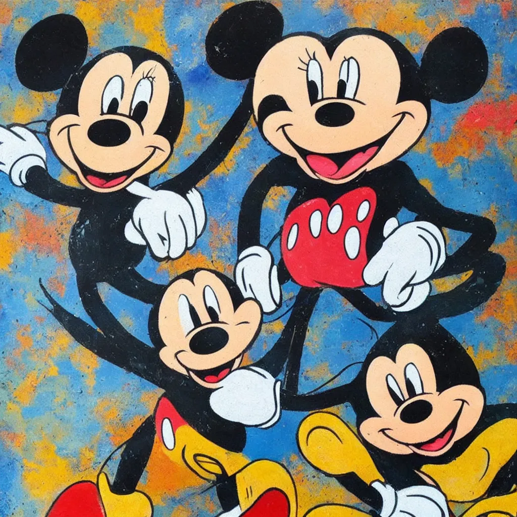 Image similar to degraded mickey mouse painted in extremely thick heavy impasto