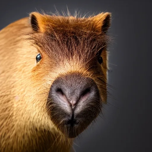 Image similar to cute capybara eats a nvidia gpu, studio lighting, professional photograph, shallow depth of field, bokeh, sharp focus, taken by sony a 7 r, 4 k, depth of field