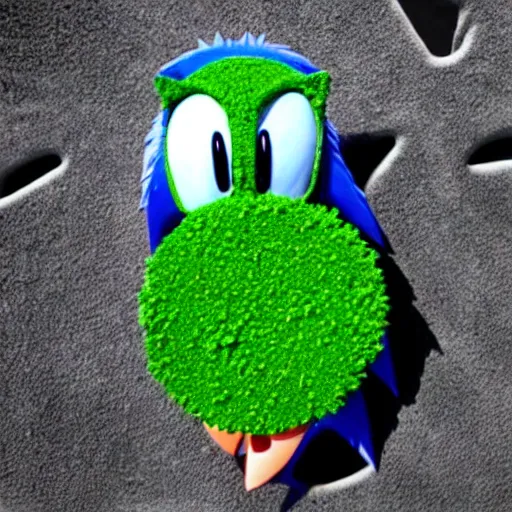 Image similar to sonic the hedgehog in an alien world made of peas