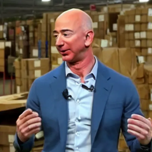 Image similar to trail cam footage still of Jeff Bezos fanning himself with money