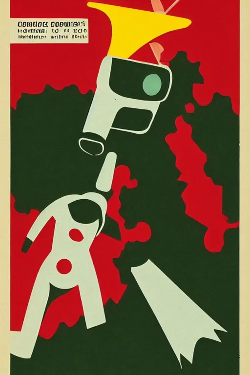 Prompt: a 1 9 4 0 s minimalist soviet wave poster about dangerous corn - stealing robots
