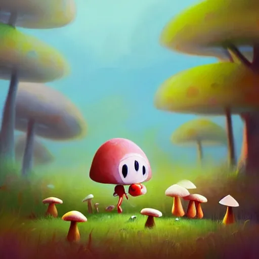 Prompt: goro fujita ilustration a cheerful girly monster collecting mushrooms in the forest, painting by goro fujita, sharp focus, highly detailed, artstation