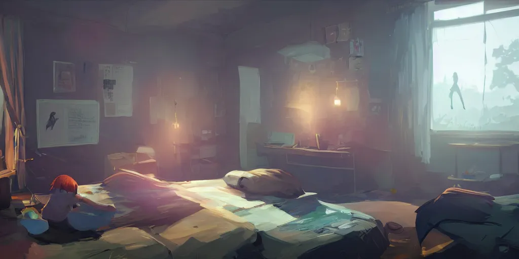 Image similar to an environmental concept art of life is strange, chloe price, bedroom interior, highly detailed, environmental light, close up, cinematic by francis tneh and ilya kuvshinov