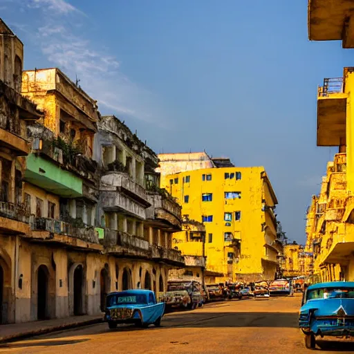 Image similar to brutalism painting of streets of Havana, Cuba, beautiful, diverse, golden hour