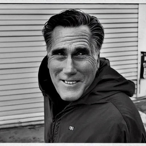Prompt: Mitt Romney as a homeless man. CineStill