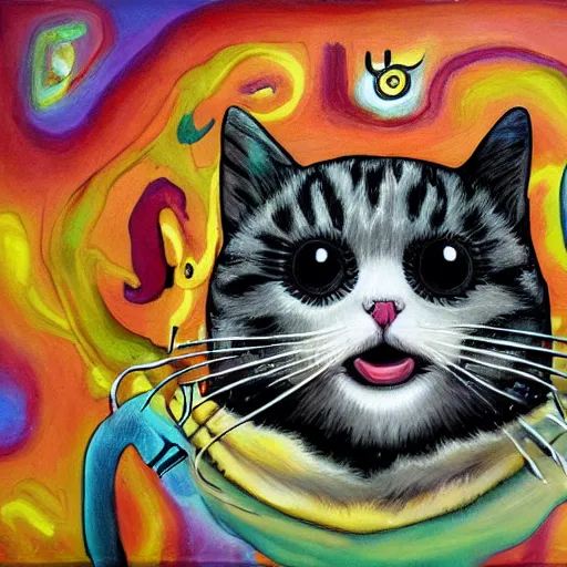 Image similar to laughing flying cat's head, fantastic art, UHD