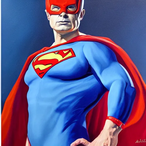 Image similar to portrait of a blue baby seal dressed as a super hero, oil painting by alex ross