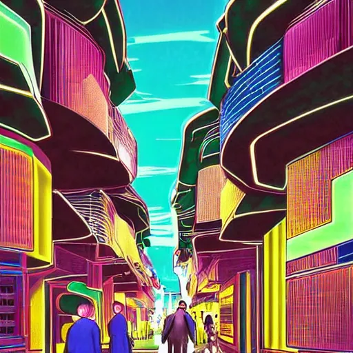 Image similar to japanese cyber soldier walks down a colorful futuristic street 3000 by Alex Heywood, beautiful detailed photorealistic modern digital illustration