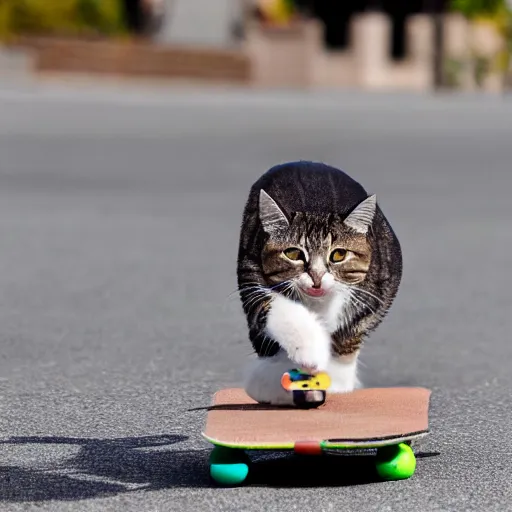 Image similar to dslr professional photo of cat skateboarding, 4 k, high detail