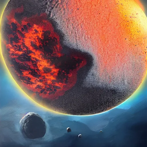 Prompt: a volcanic planet as seen from orbit concept art by Doug Chiang, cinematic, realistic painting, high definition, very detailed, extremely high detail, photo realistic, concept art, the Mandalorian concept art style