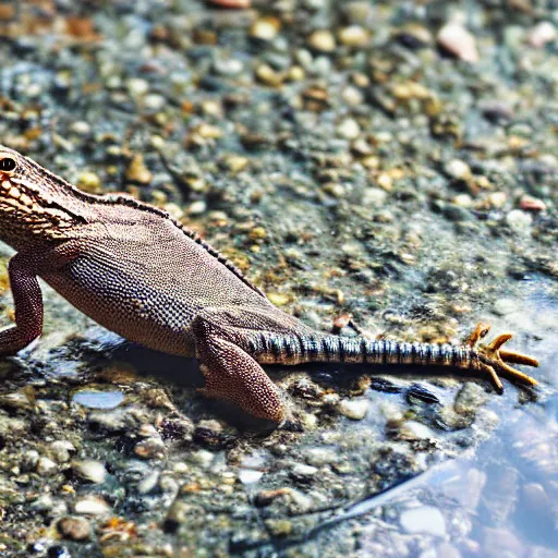 Prompt: anthro lizard sitting in water, photograph captured at oregon hotsprings