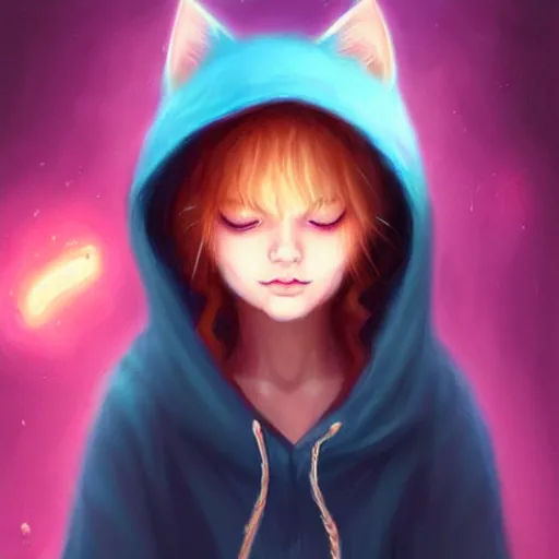 Image similar to colorful and Festive Captivating cute mage white kitten, with a blue hoodie, atmospheric lighting, painted, intricate, highly detailed by Charlie Bowater