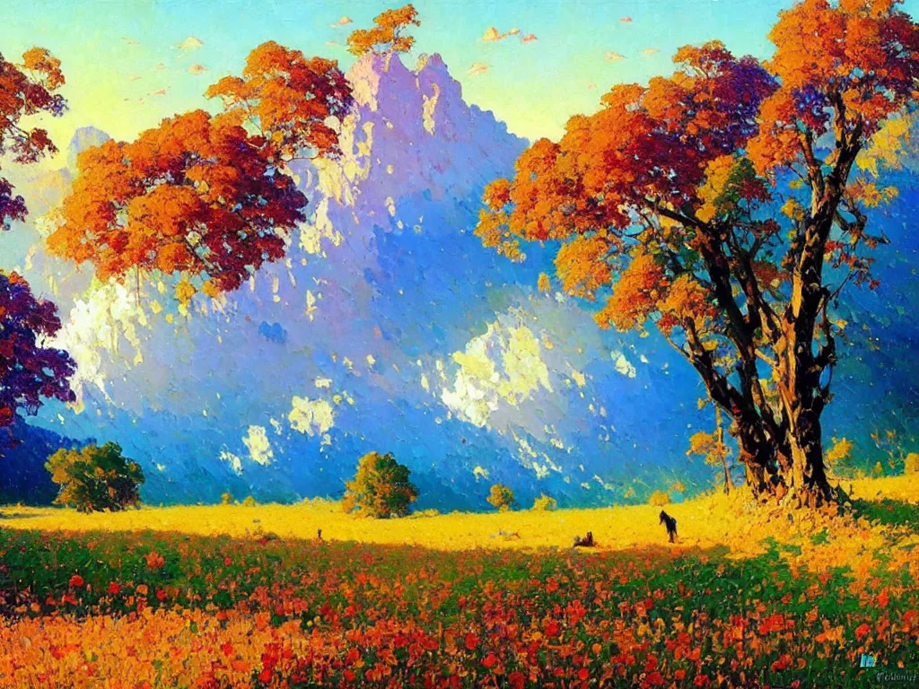 Image similar to majestic nature scenery, breathtaking oil painting by erin hanson, alexi zaitsev, karl spitzweg, craig mullins, award winning, impressionistic