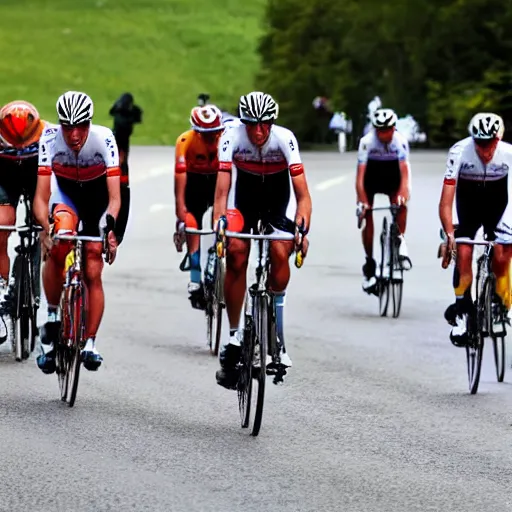 Image similar to Photo of the Tour de France, but all the bicycles are invisible